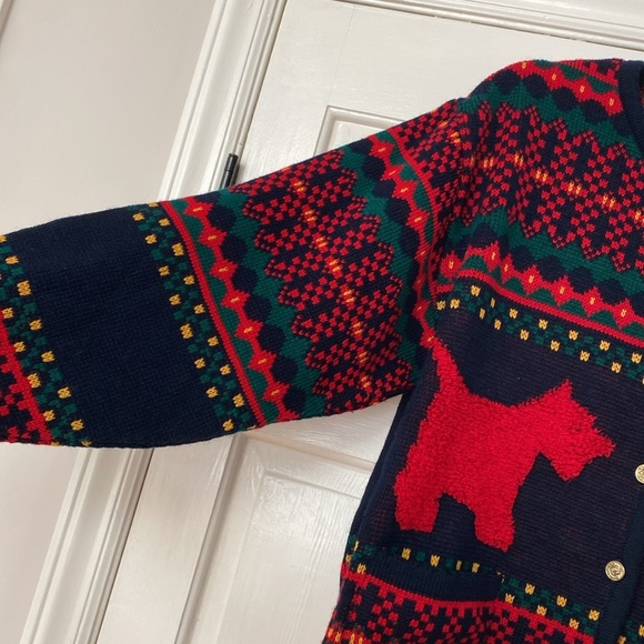 Vintage Tally Ho Womens Cardigan Red Black Scotty Dog Holiday Christmas Size XL - Picture 8 of 13
